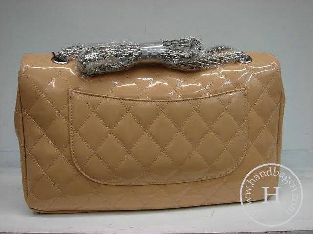 Chanel 1113 replica handbag Apricot patent leather with Silver hardware