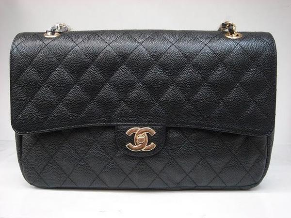 Chanel 1113 Black cowhide leather replica handbag with Gold hardware