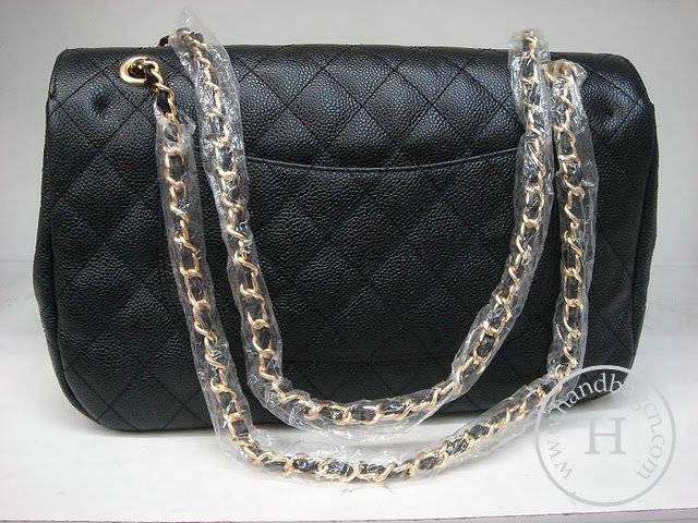 Chanel 1113 Black cowhide leather replica handbag with Gold hardware