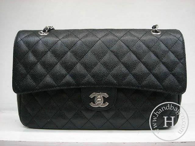 Chanel 1113 Black cowhide leather replica handbag with Silver hardware - Click Image to Close