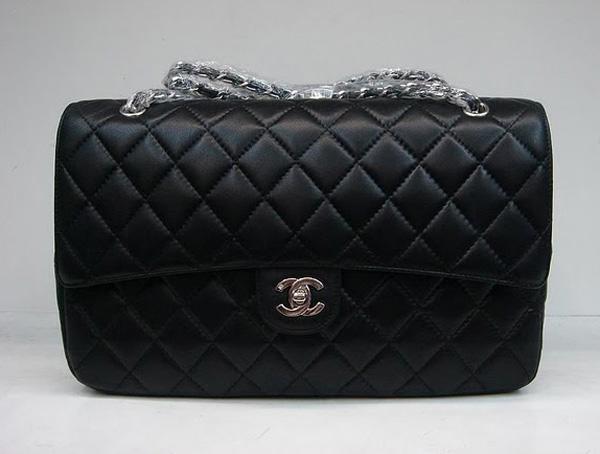 Chanel 1113 Black lambskin leather replica handbag with Silver hardware - Click Image to Close