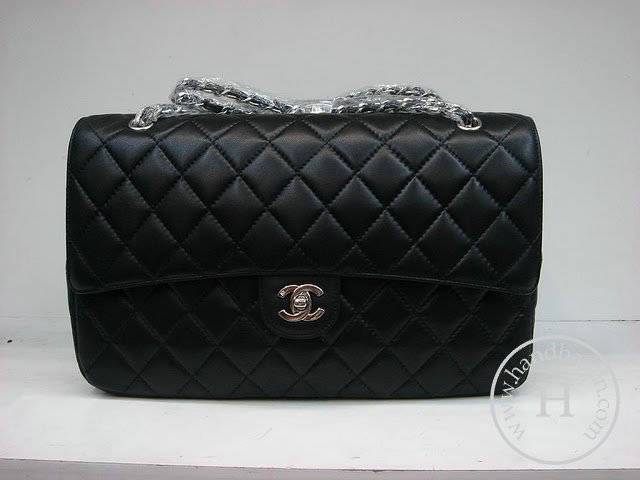 Chanel 1113 Black lambskin leather replica handbag with Silver hardware - Click Image to Close