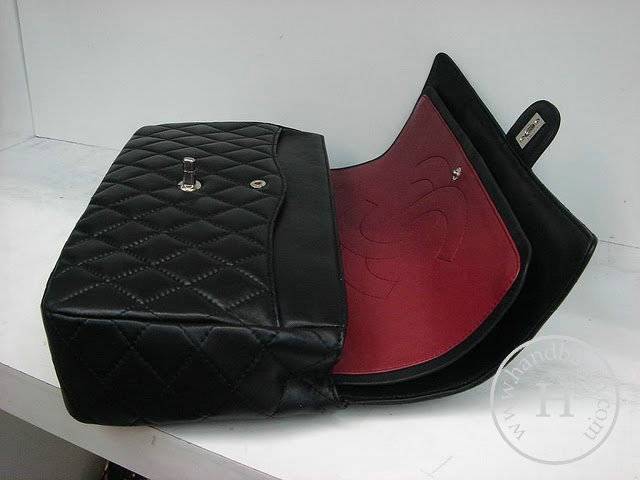 Chanel 1113 Black lambskin leather replica handbag with Silver hardware