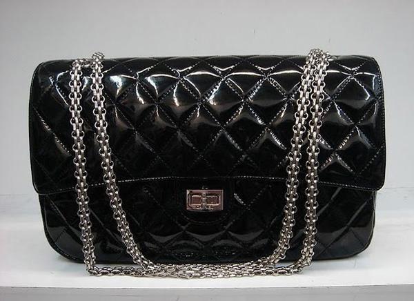 Chanel 1113 Black patent leather replica handbag Silver hardware - Click Image to Close