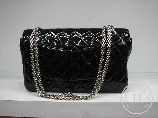 Chanel 1113 Black patent leather replica handbag Silver hardware - Click Image to Close