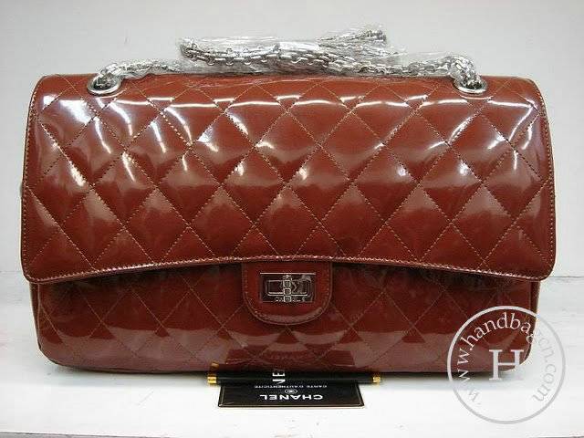 Chanel 1113 replica handbag Brown patent leather with Silver hardware - Click Image to Close