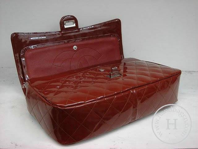 Chanel 1113 replica handbag Brown patent leather with Silver hardware