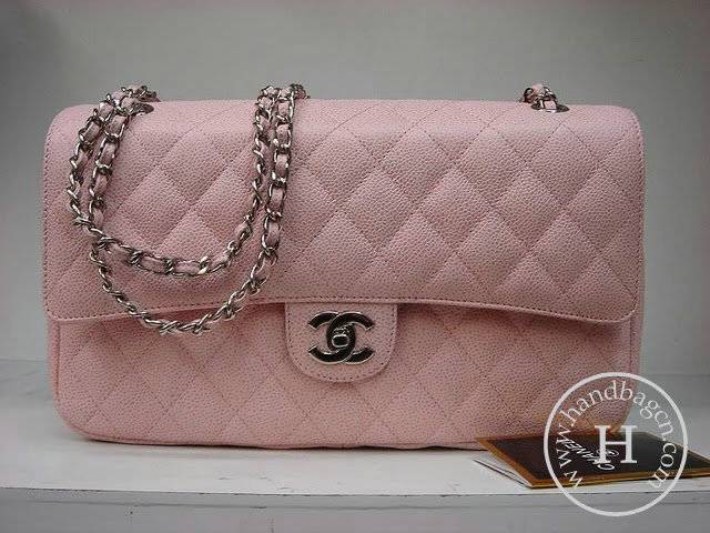 Chanel 1113 Pink cowhide leather replica handbag with silver hardware - Click Image to Close