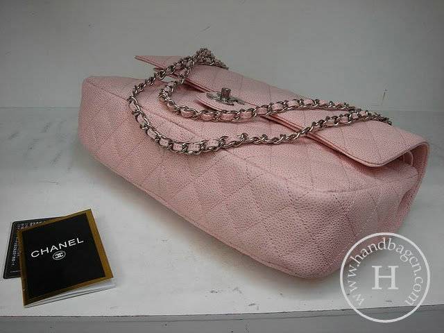 Chanel 1113 Pink cowhide leather replica handbag with silver hardware - Click Image to Close