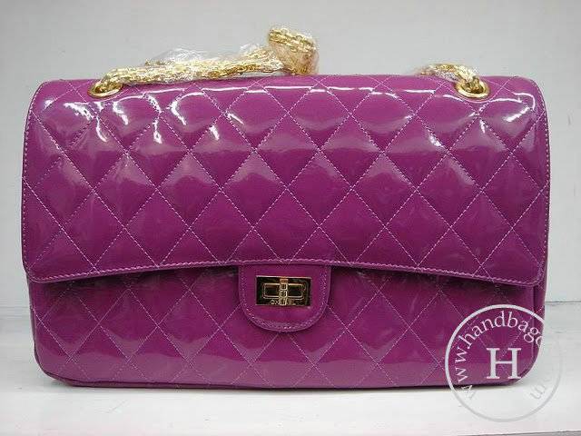 Chanel 1113 replica handbag Purple patent leather with Gold hardware