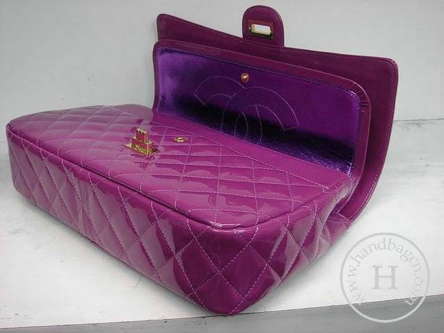 Chanel 1113 replica handbag Purple patent leather with Gold hardware