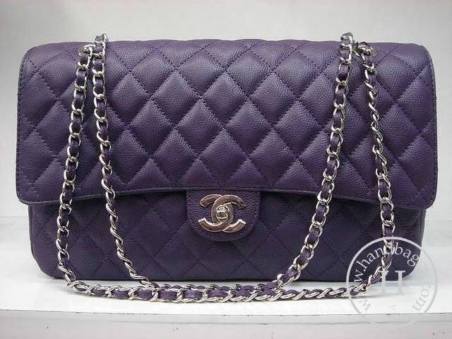 Chanel 1113 replica handbag Purple cowhide leather with Silver hardware