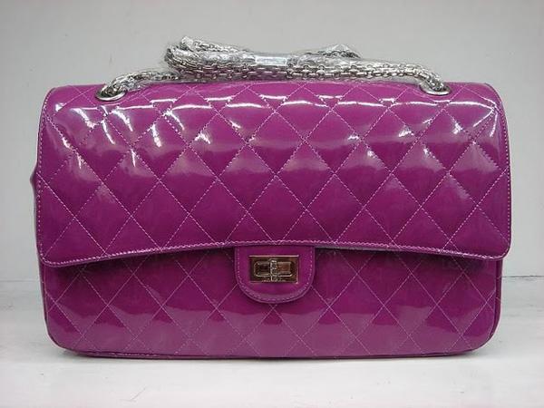 Chanel 1113 replica handbag Purple patent leather with Silver hardware - Click Image to Close