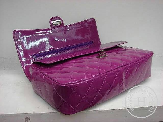 Chanel 1113 replica handbag Purple patent leather with Silver hardware