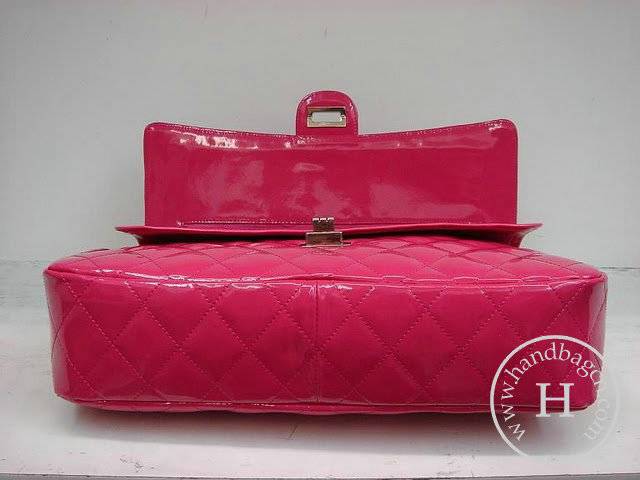 Chanel 1113 replica handbag Peach red patent leather with Silver hardware