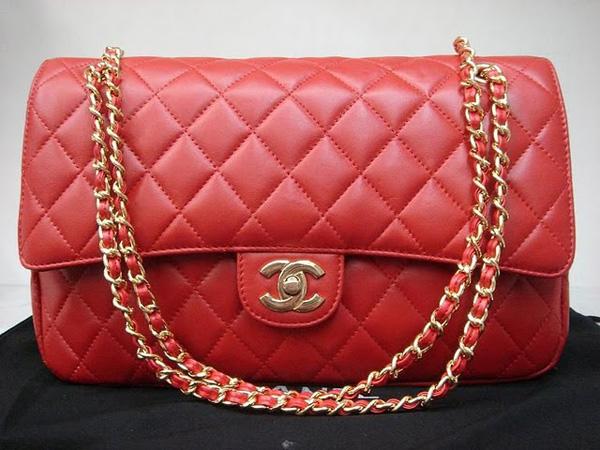 Chanel 1113 replica handbag Red lambskin leather with Gold hardware