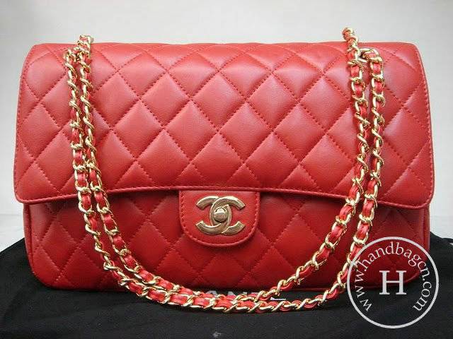 Chanel 1113 replica handbag Red lambskin leather with Gold hardware