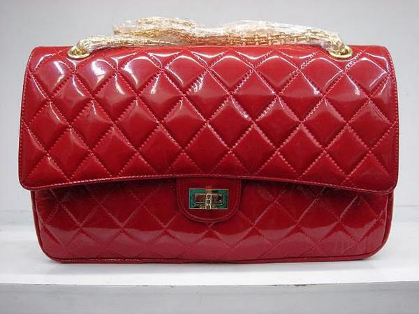 Chanel 1113 replica handbag Red patent leather with Gold