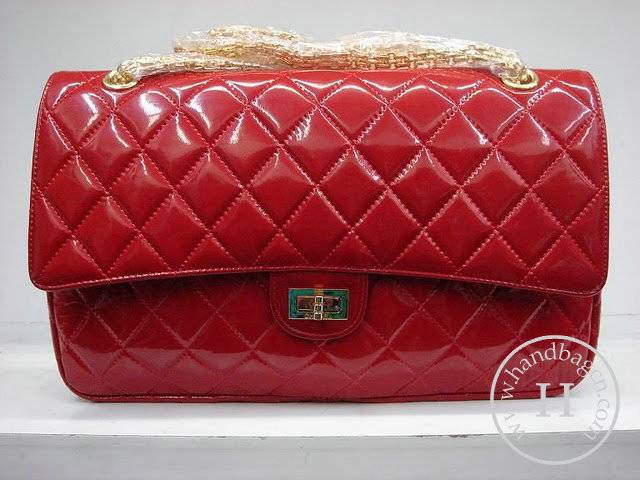 Chanel 1113 replica handbag Red patent leather with Gold - Click Image to Close