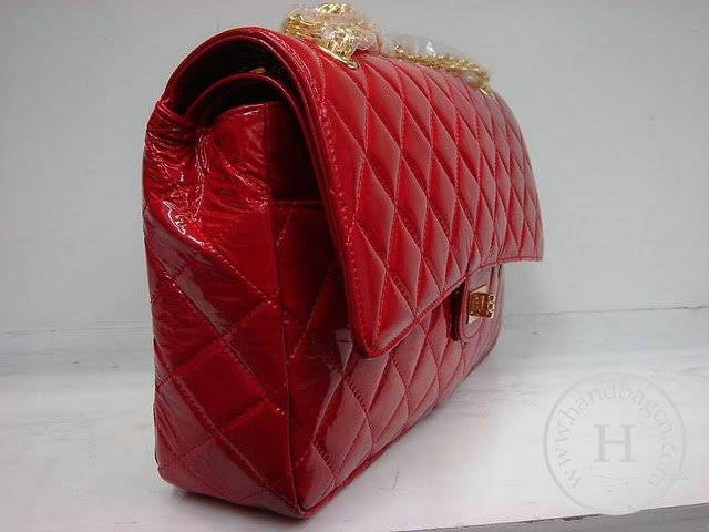 Chanel 1113 replica handbag Red patent leather with Gold