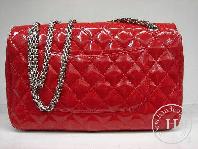 Chanel 1113 replica handbag Red patent leather with Silver hardware - Click Image to Close