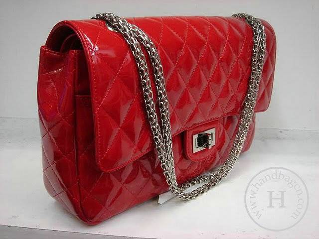 Chanel 1113 replica handbag Red patent leather with Silver hardware - Click Image to Close