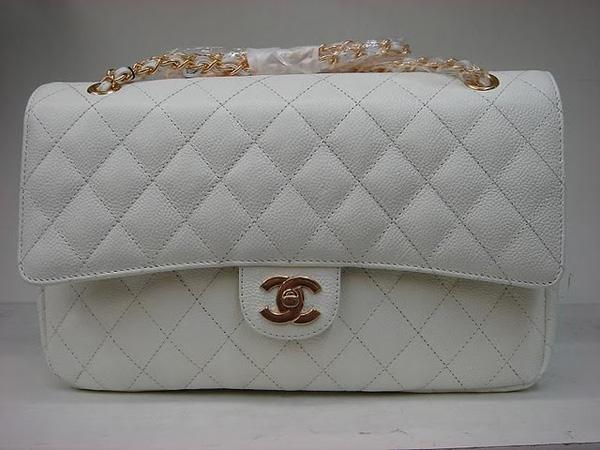 Chanel 1113 White cowhide replica leather handbag with Gold hardware - Click Image to Close