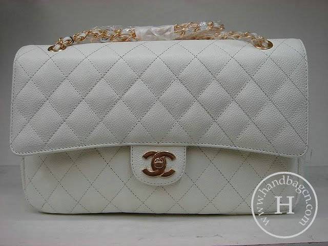 Chanel 1113 White cowhide replica leather handbag with Gold hardware - Click Image to Close