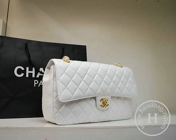 Chanel 1113 White lambskin replca leather handbag with Gold hardware
