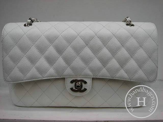 Chanel 1113 White cowhide replica leather handbag with Silver hardware - Click Image to Close