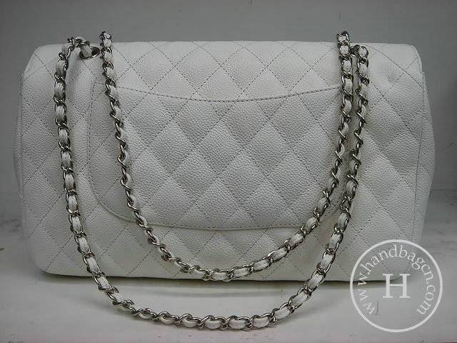 Chanel 1113 White cowhide replica leather handbag with Silver hardware - Click Image to Close
