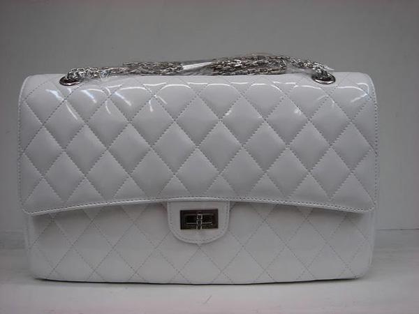Chanel 1113 White patent leather handbag with Silver hardware