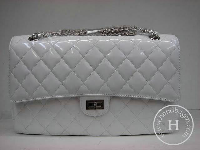Chanel 1113 White patent leather handbag with Silver hardware - Click Image to Close
