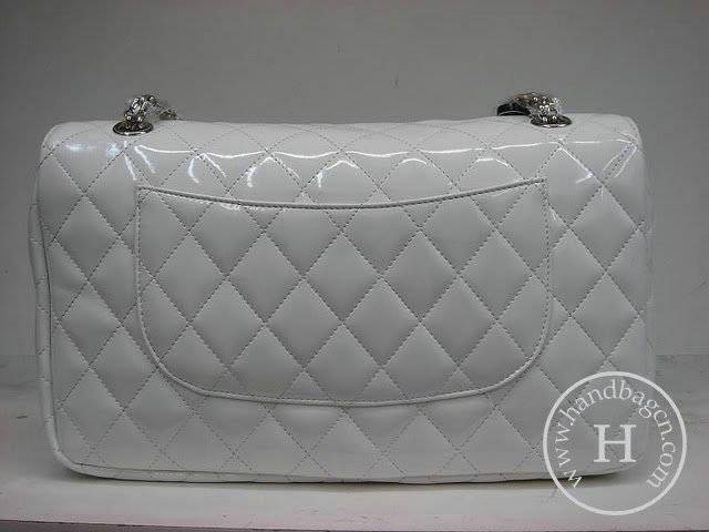 Chanel 1113 White patent leather handbag with Silver hardware - Click Image to Close