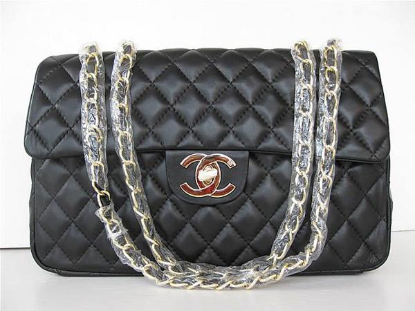 Chanel 1114 Black lambskin leather handbag with gold hardware - Click Image to Close