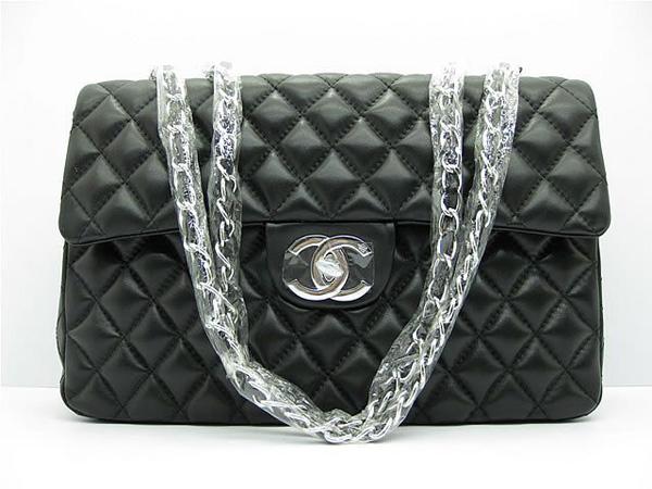 Chanel 1114 Black lambskin leather handbag with silver hardware - Click Image to Close