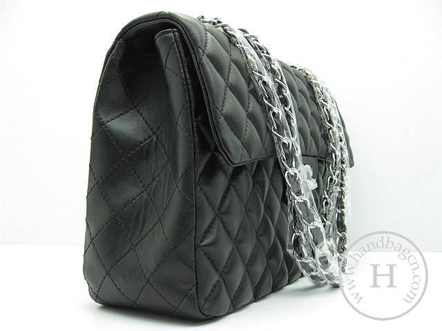 Chanel 1114 Black lambskin leather handbag with silver hardware - Click Image to Close