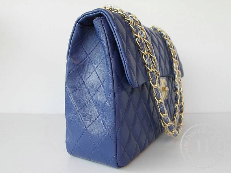 Chanel 1114 Blue lambskin leather handbag with gold hardware - Click Image to Close