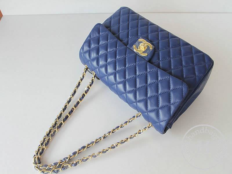 Chanel 1114 Blue lambskin leather handbag with gold hardware - Click Image to Close