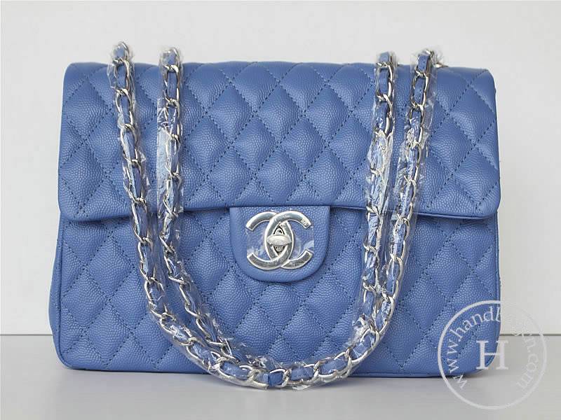 Chanel 1114 Blue cowhide leather handbag with Silver hardware - Click Image to Close