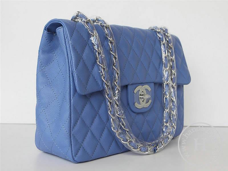 Chanel 1114 Blue cowhide leather handbag with Silver hardware - Click Image to Close