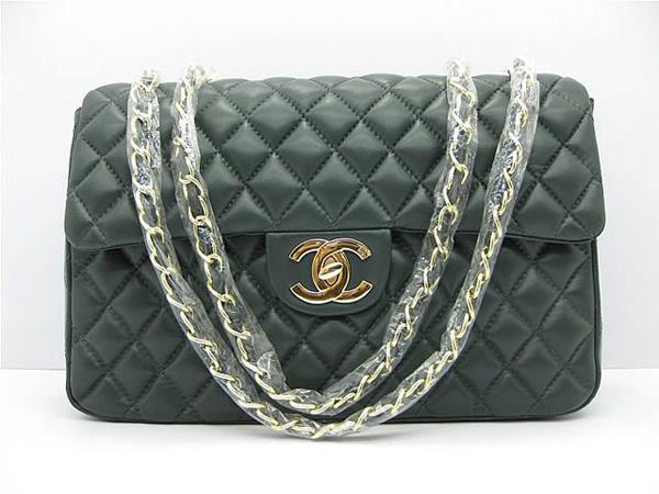Chanel 1114 Dark Green lambskin leather handbag with gold hardware