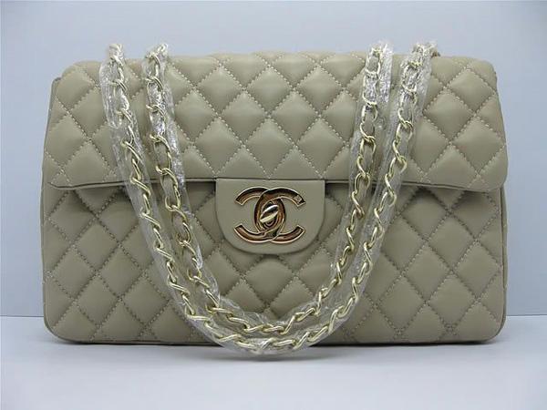 Chanel 1114 Khaki lambskin leather handbag with gold hardware
