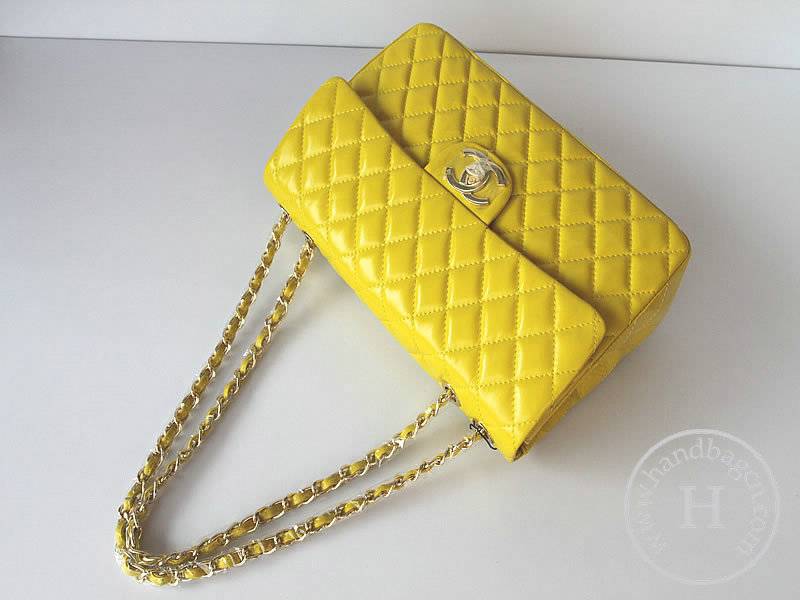 Chanel 1114 Yellow lambskin leather handbag with gold hardware - Click Image to Close