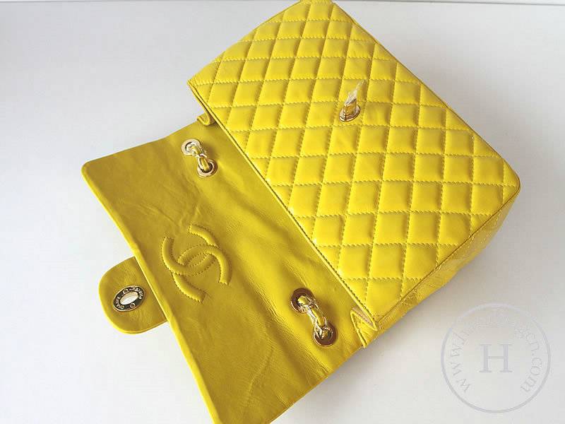 Chanel 1114 Yellow lambskin leather handbag with gold hardware