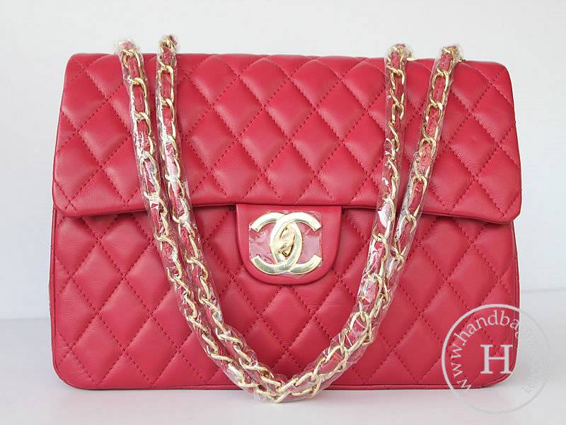 Chanel 1114 Peach red lambskin leather handbag with gold hardware