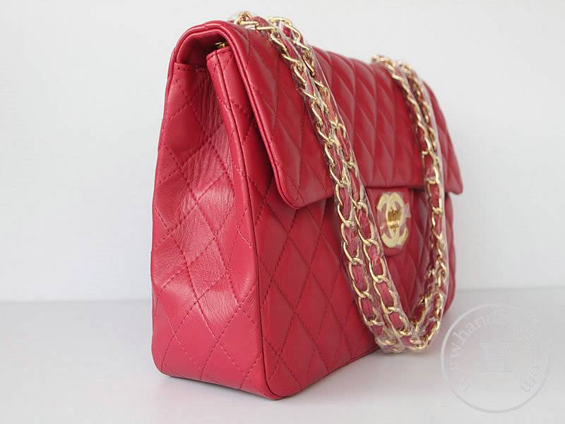 Chanel 1114 Peach red lambskin leather handbag with gold hardware