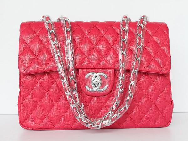 Chanel 1114 Peach red cowhide leather handbag with Silver hardware