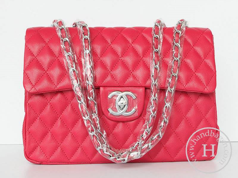 Chanel 1114 Peach red cowhide leather handbag with Silver hardware