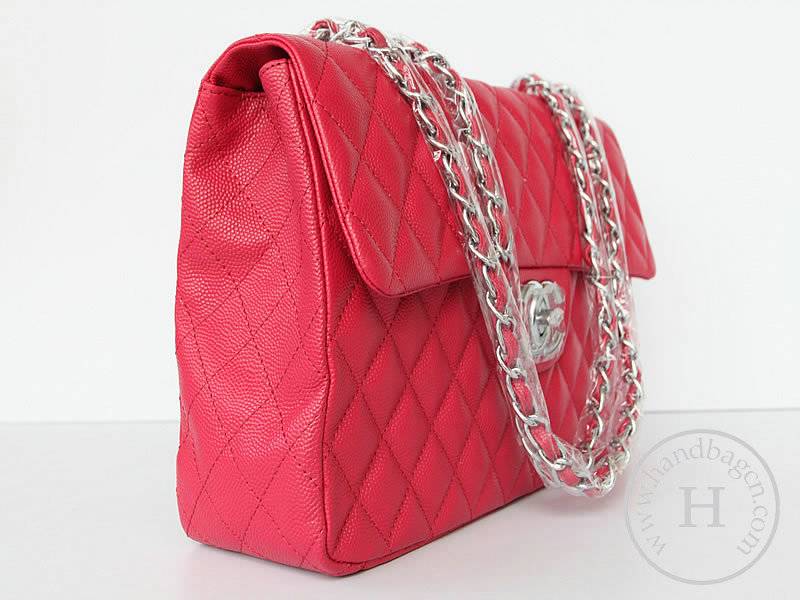 Chanel 1114 Peach red cowhide leather handbag with Silver hardware - Click Image to Close